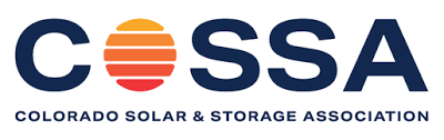 Logo of Colorado Solar & Storage Association featuring the word 'COSA' with a stylized sun icon in the center of the 'O' and the full name below.