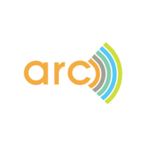 Logo with the word 'arc' in orange and a stylized signal wave design in blue and green on the right.