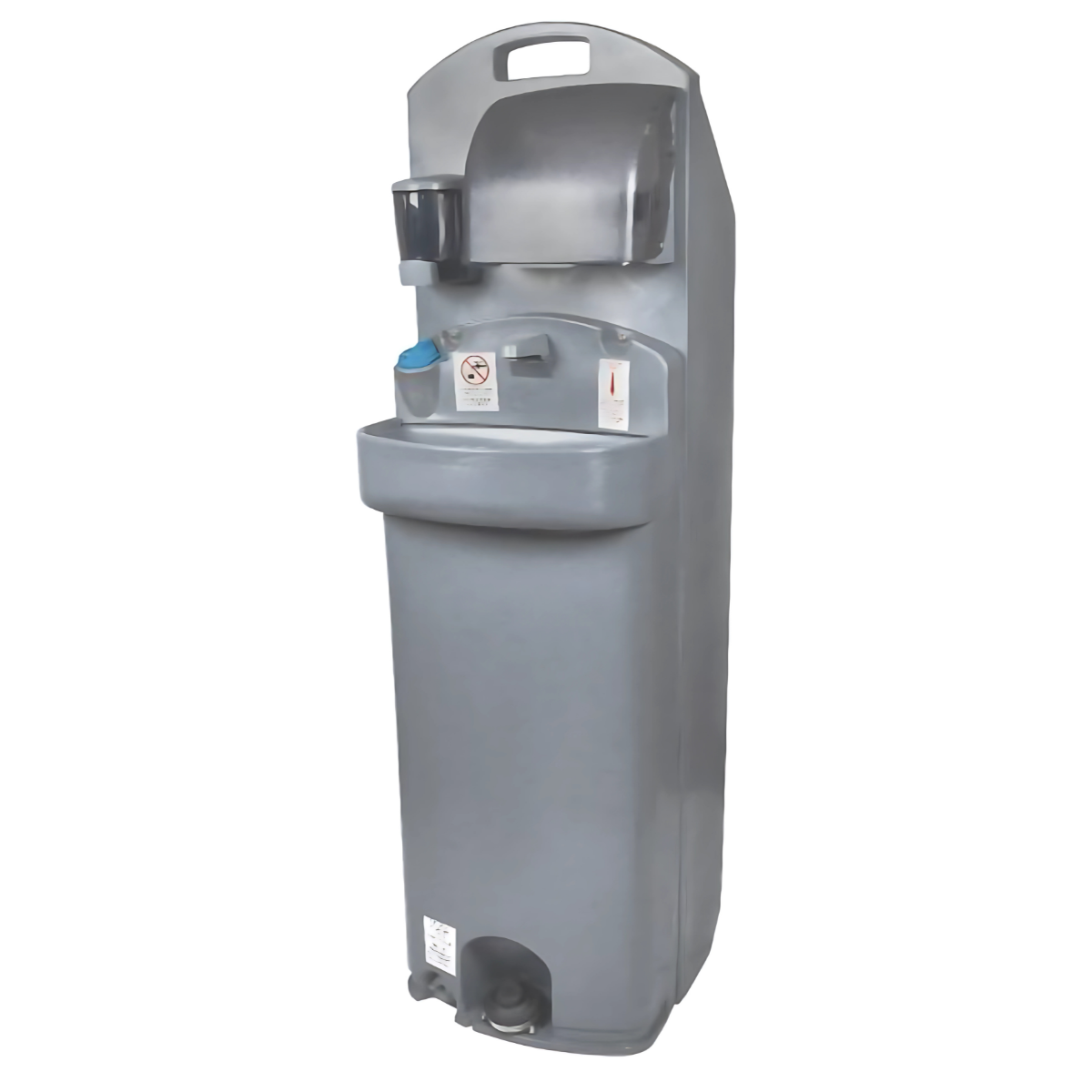 Gray outdoor water fountain with a built-in drinking station for humans and pets.