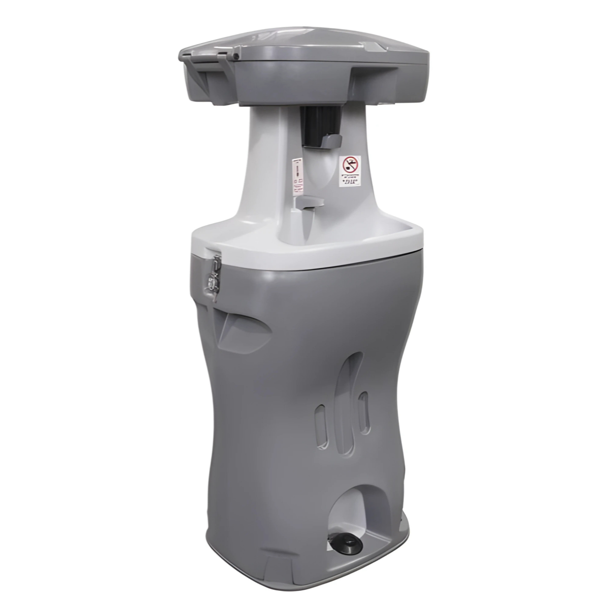 A grey and white automatic hand sanitizer dispenser with a sensor sprayer on top.