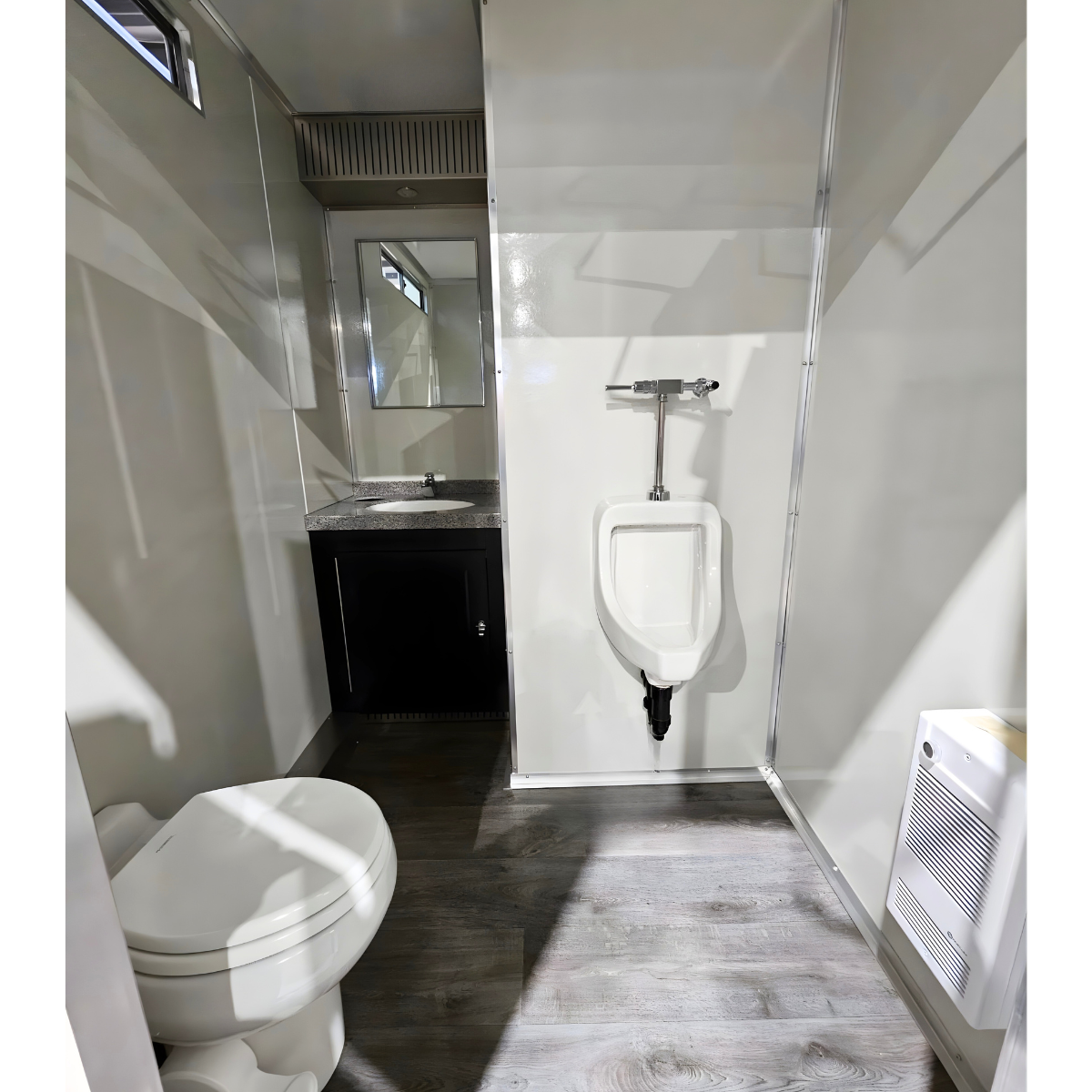 interior of single-unit washroom trailer