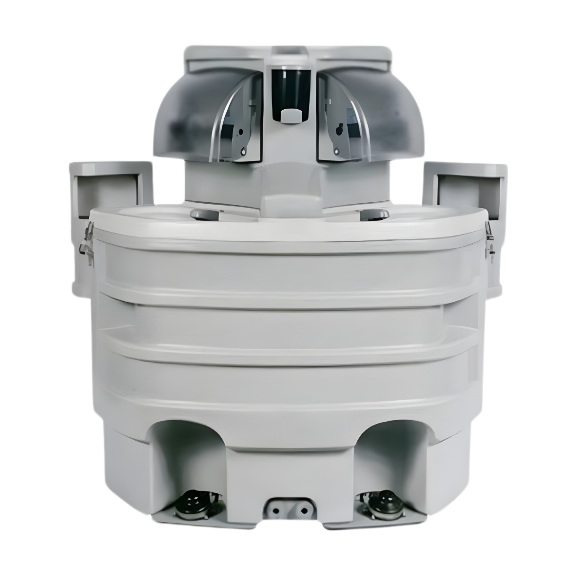 A large, modern robotic machine with a white and gray body designed for medical or laboratory use.