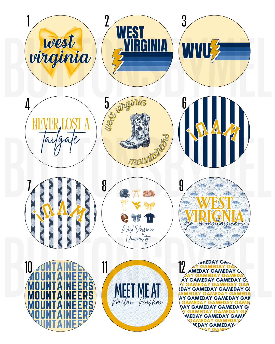 West Virginia Gameday Buttons