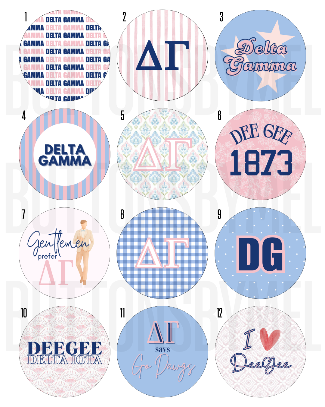DELTA GAMMA Gameday Buttons