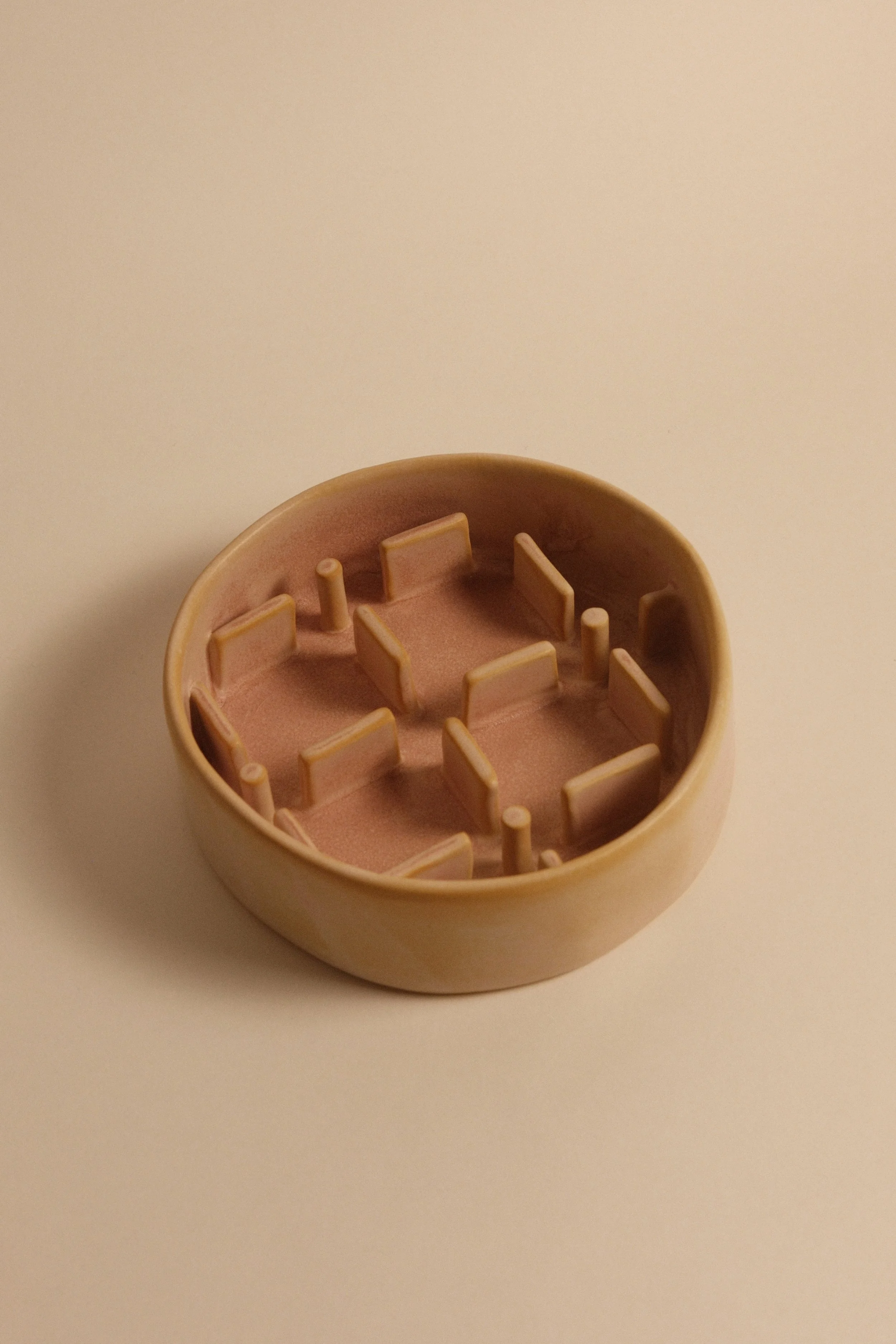 Patterned Slow Feed Dog Bowl in Pink/Beige