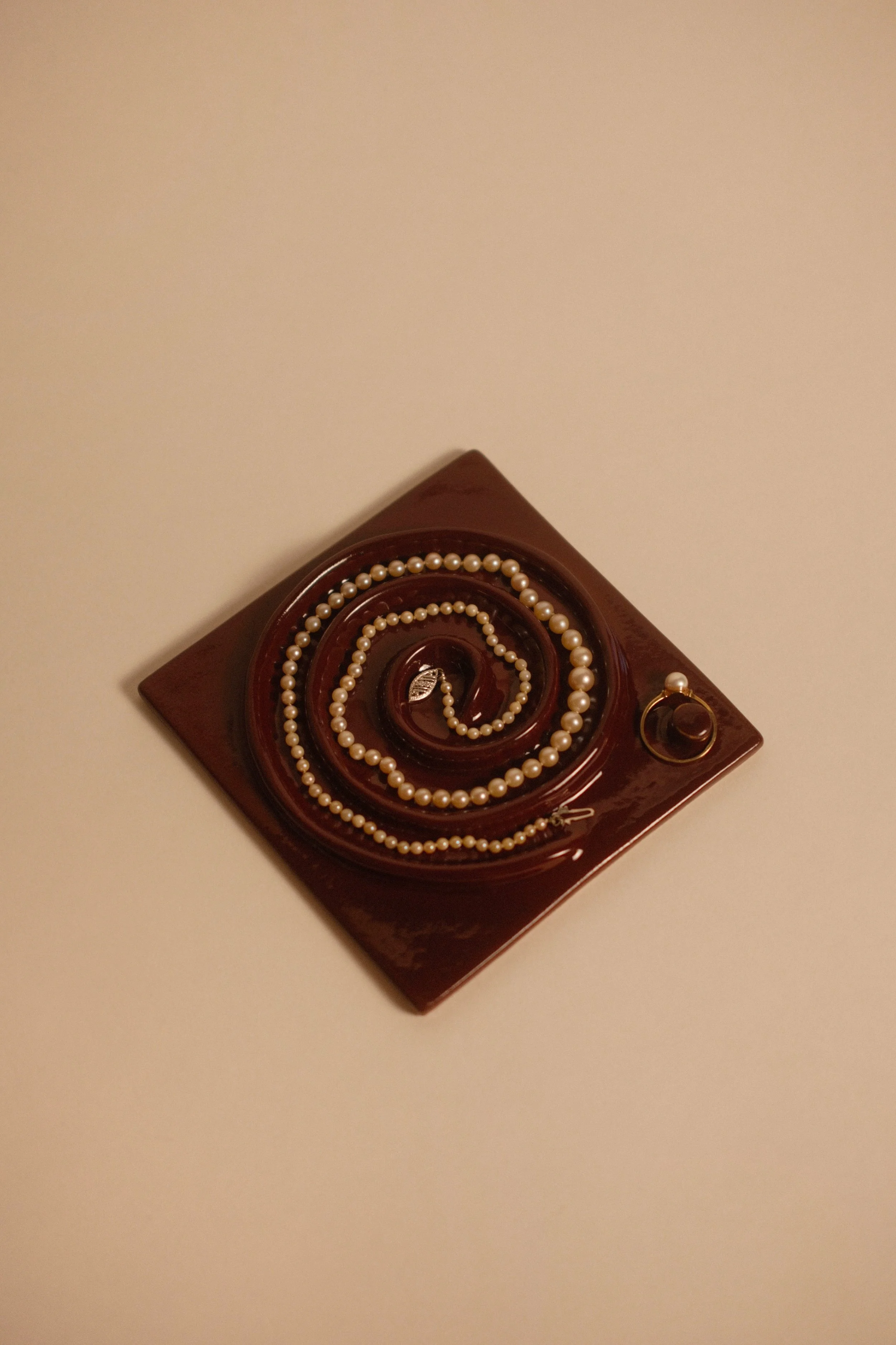 Stoneware Ceramic Vintage Inspired Spiral Jewelry Dish in Deep Red