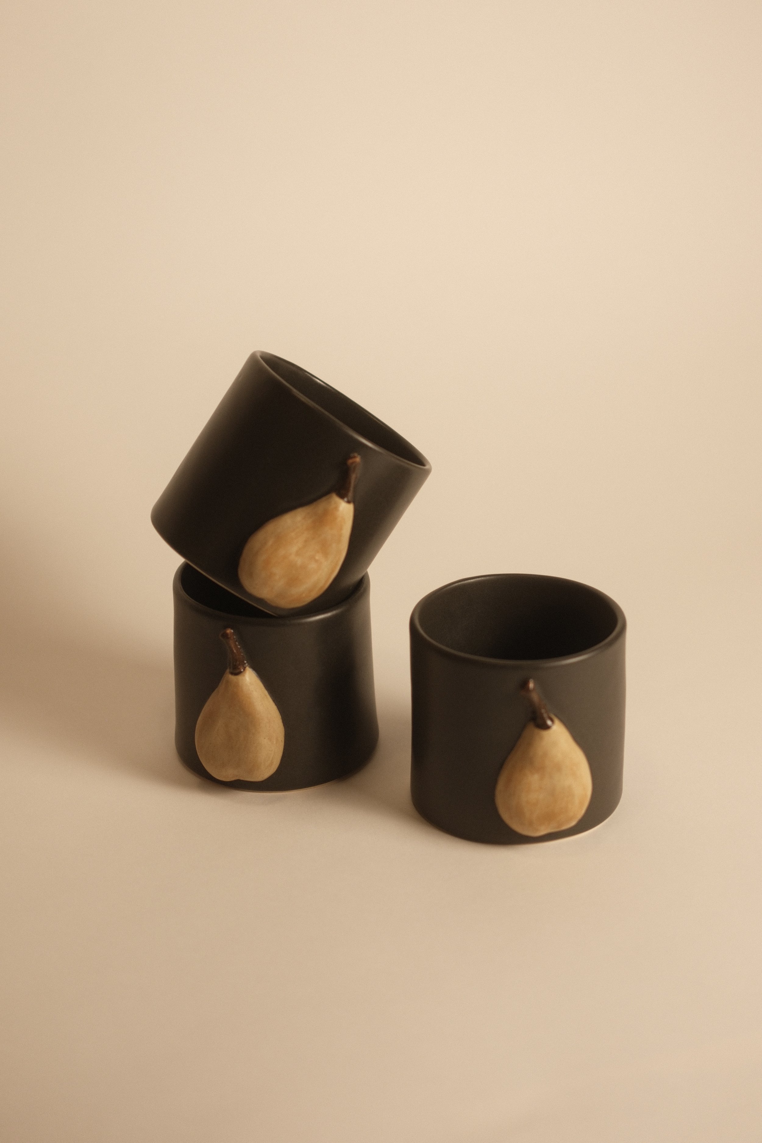 Ceramic Stoneware 3D Pear Cups Hand-painted