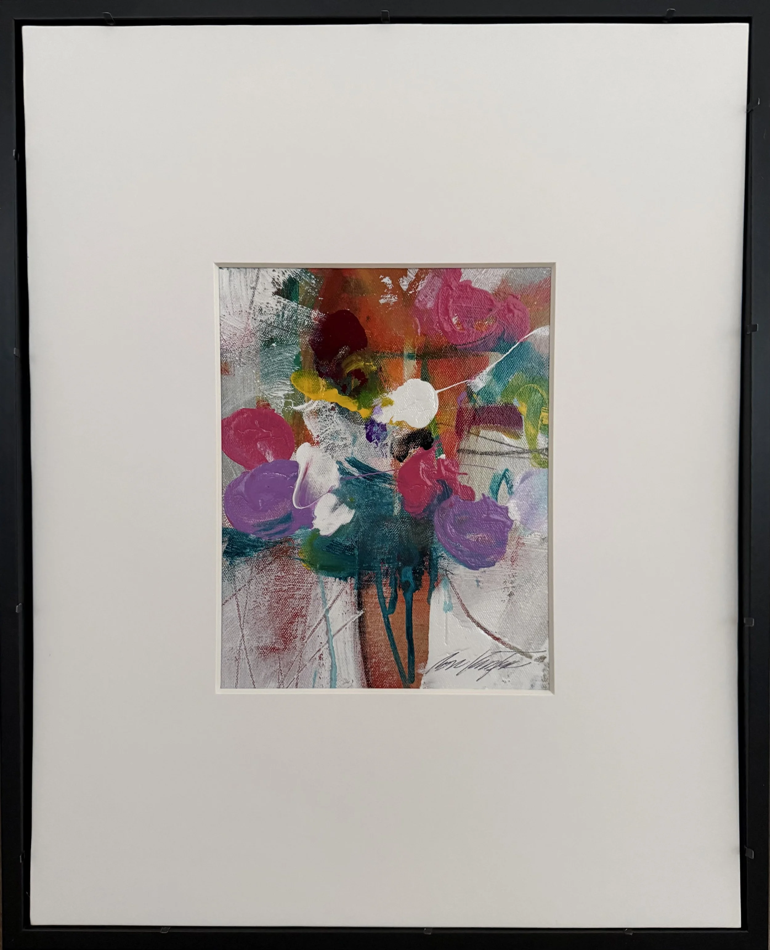 MEADOW BOUQUET 2 17x21; acrylic on canvas, matted & framed