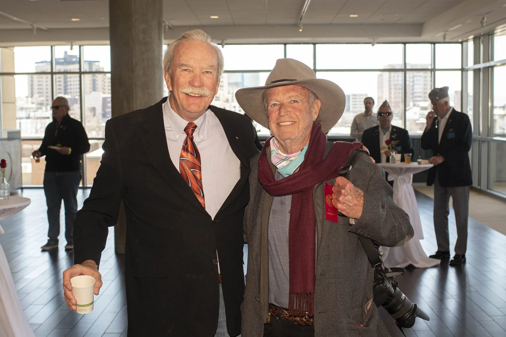 George Lundeen and Fab Dolegowski smile together at the General Rose Monument unveiling