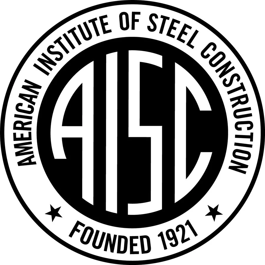 Black and white logo of the American Institute of Steel Construction, founded in 1921, featuring the acronym AISC in the center.