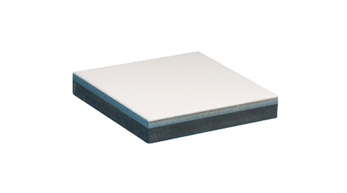 A square white and gray filter or lens with a black background.