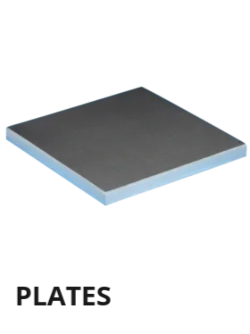 A stack of square tiles with a dark gray top and light blue edges.