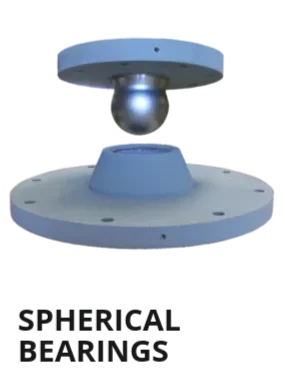 A close-up of a metallic, ball-and-socket joint or hinge with a blue base and top, used in mechanical or robotic applications.