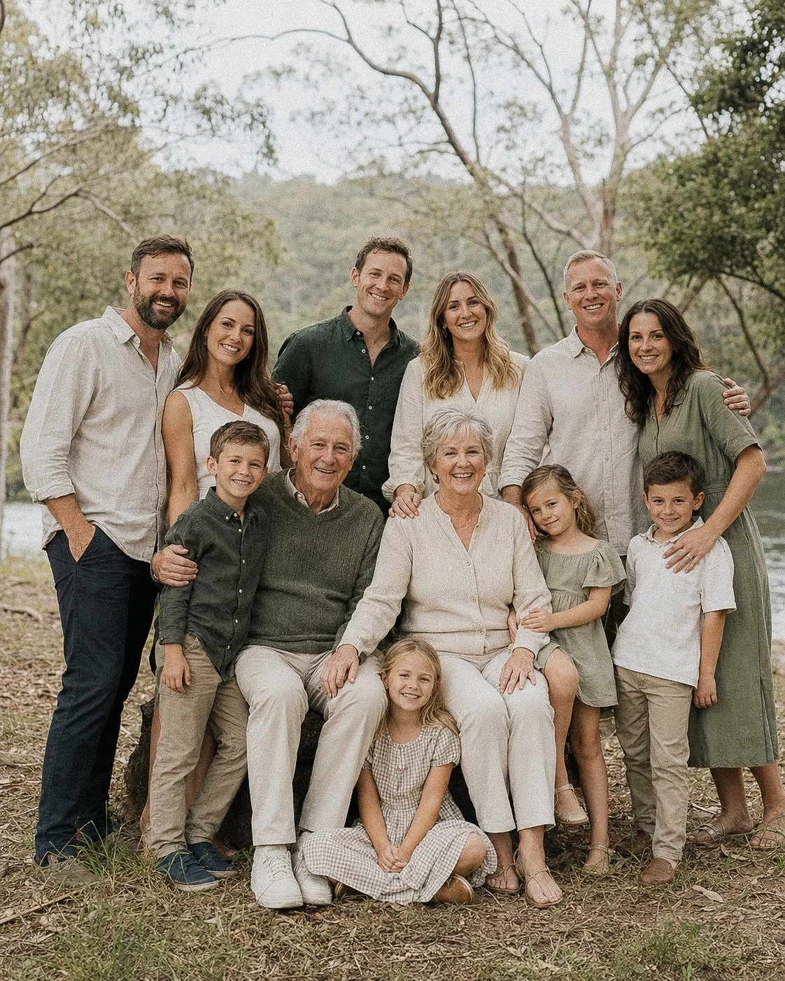  Multi-generational family gathered beneath a tree 