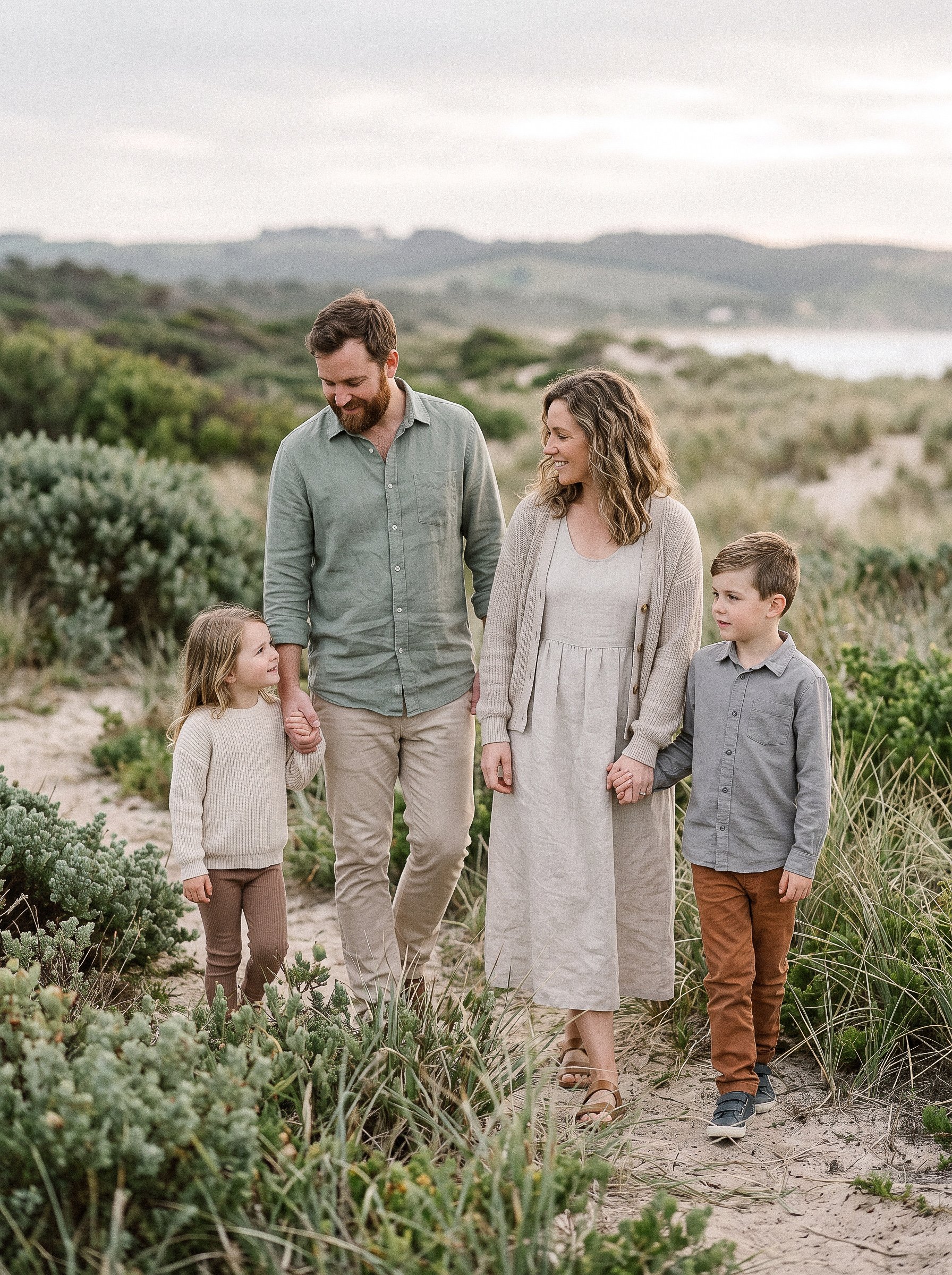  Family standing together among tall grasses 