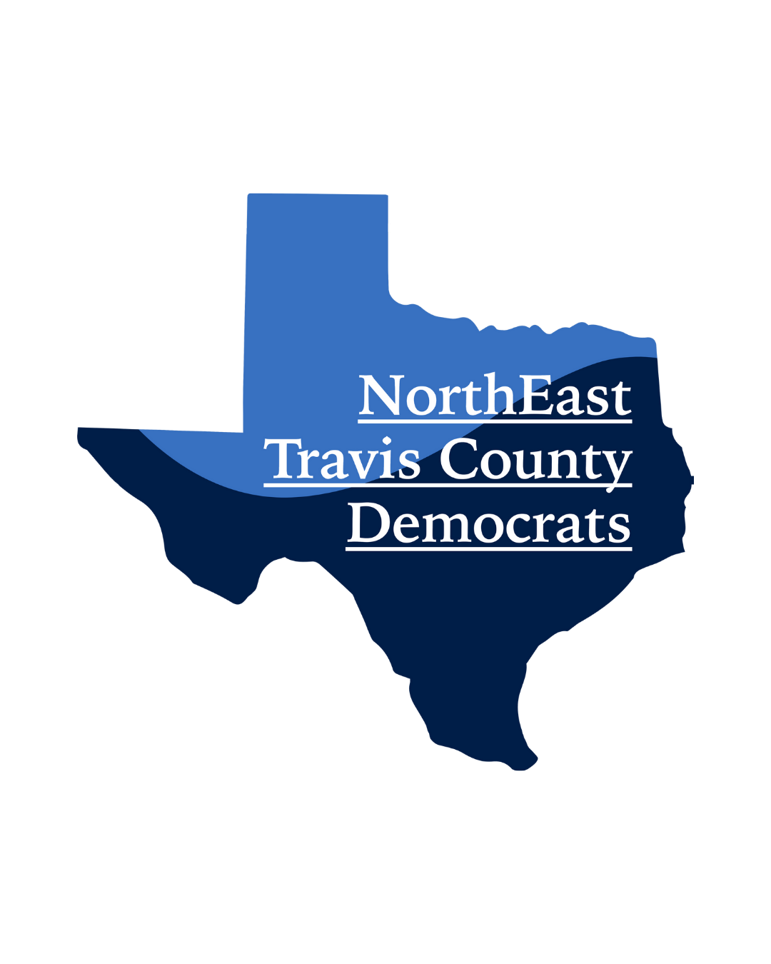Map of Texas with text 'NorthEast Travis County Democrats' overlaid.