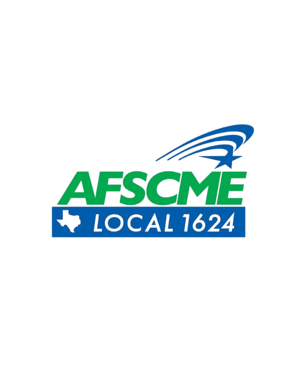 3D logo with green and blue text reading 'AFSCME Local 1624' and a stylized blue eagle or bird graphic.
