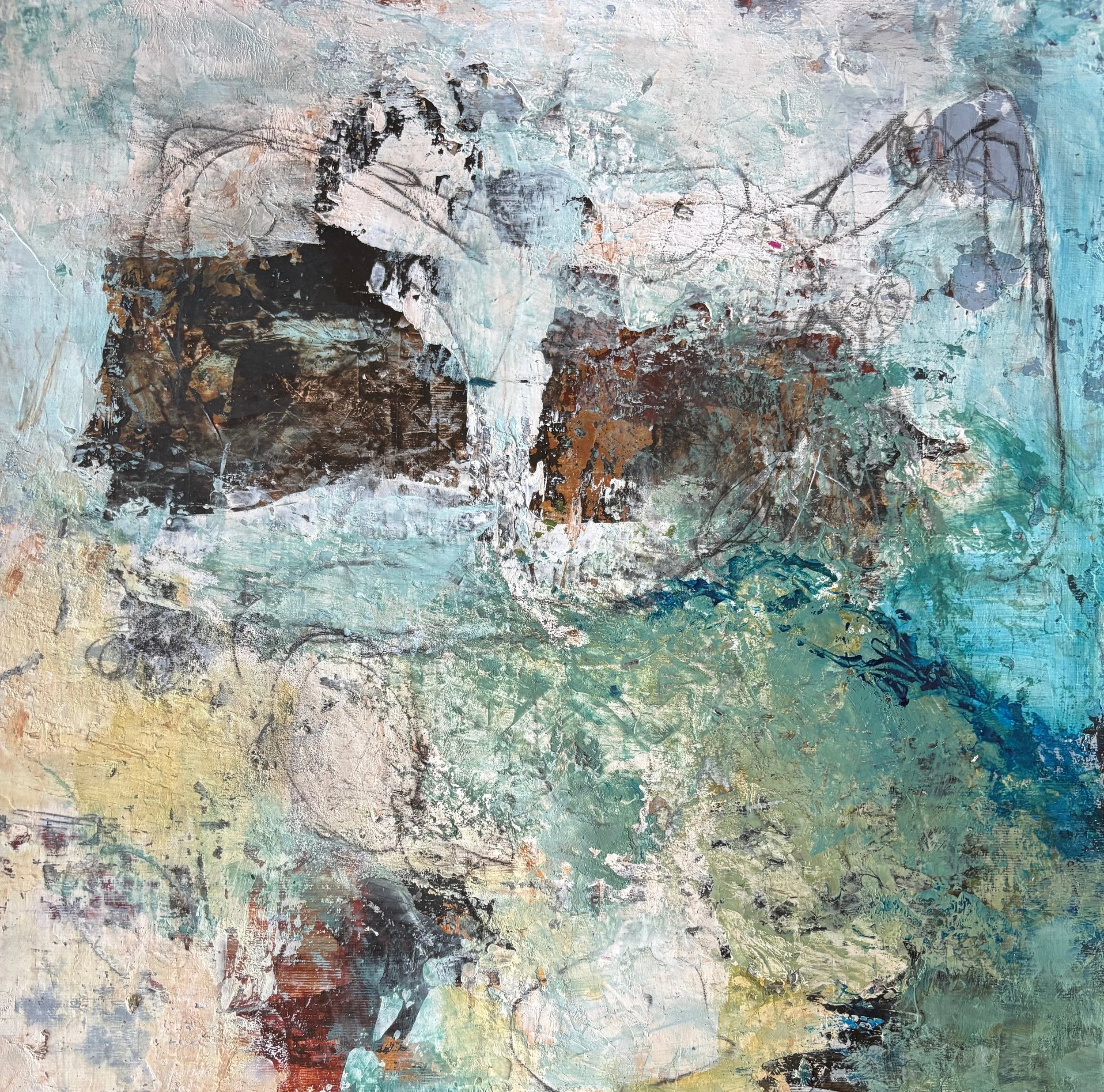 In the Realm of Water, 
mixed media on cradled wood panel, 12"x12"
