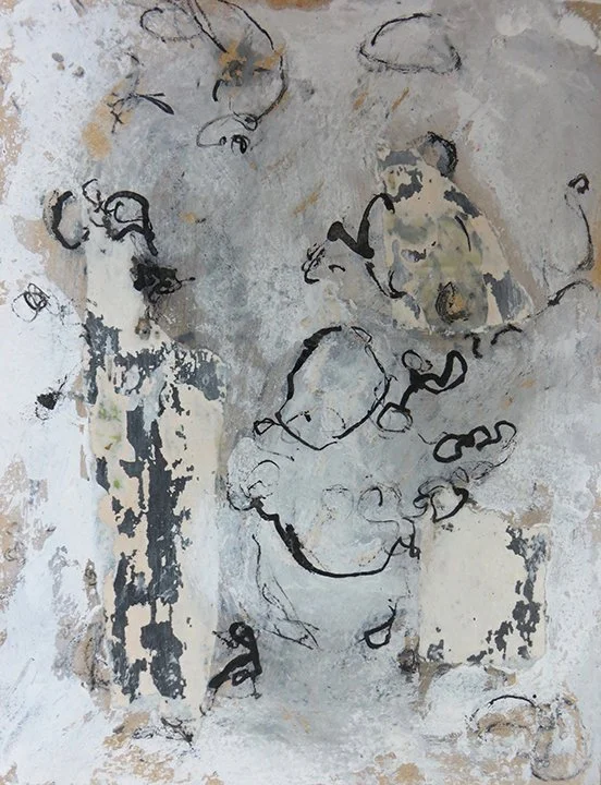 Floating Realms #1,
mixed media on wood, 10.5"x8" 
