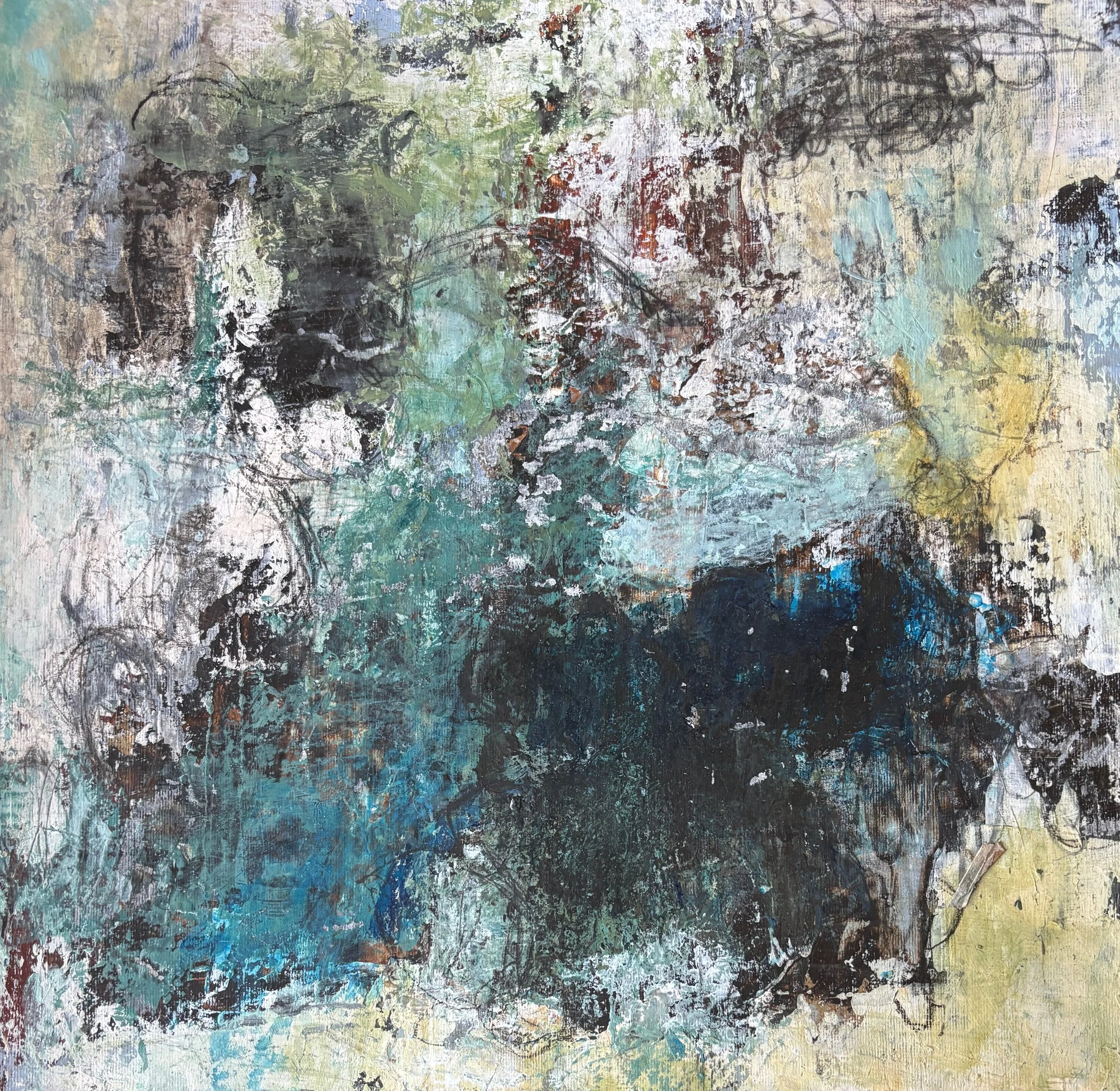 Above Board, 
mixed media on cradled wood panel, 12"x12"
