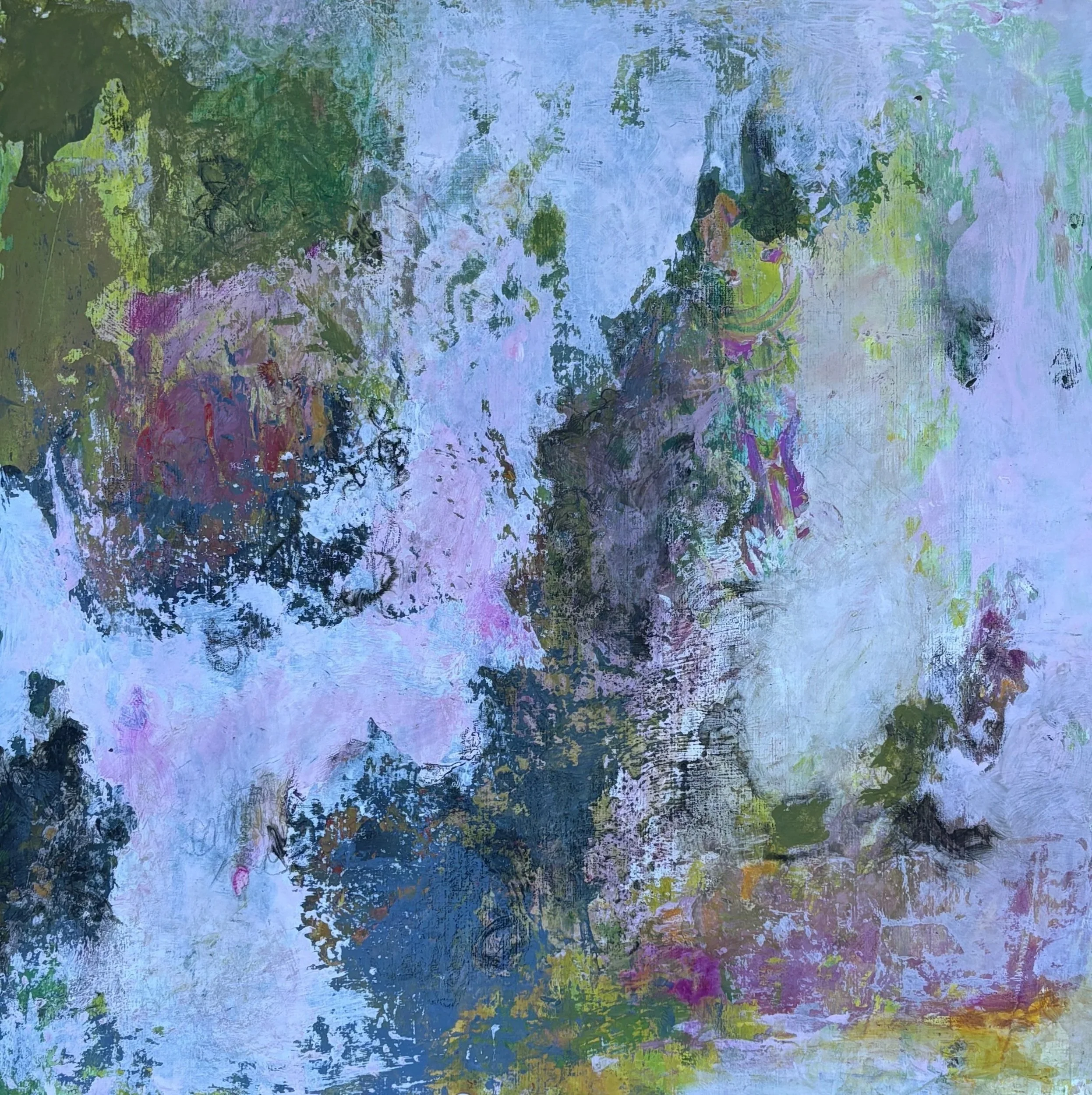 Beauty Surrounded, 
mixed media on cradled wood panel, 12"x12"