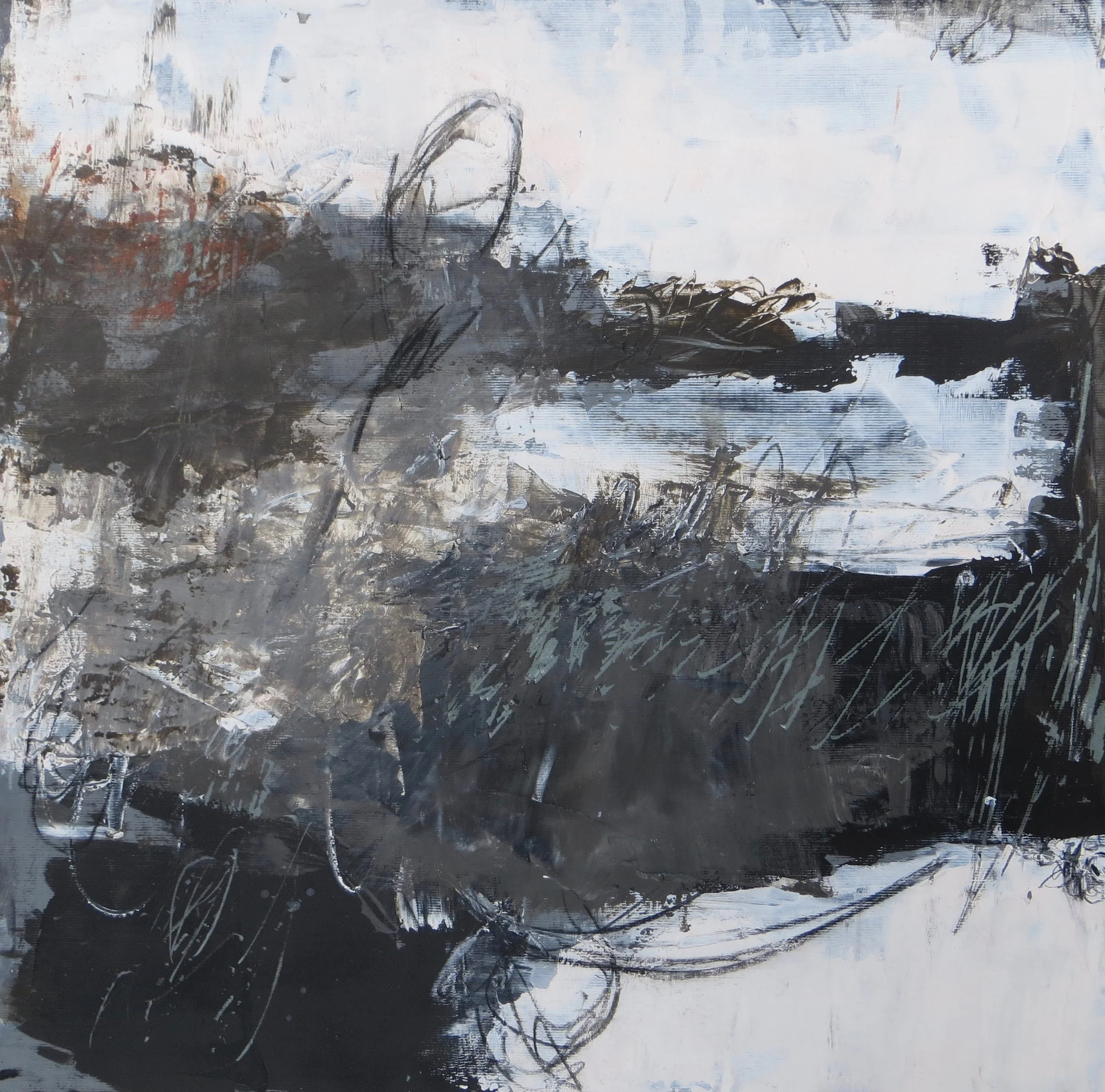 Unspoken Language #1, 
mixed media on cradled wood panel, 12"x12"