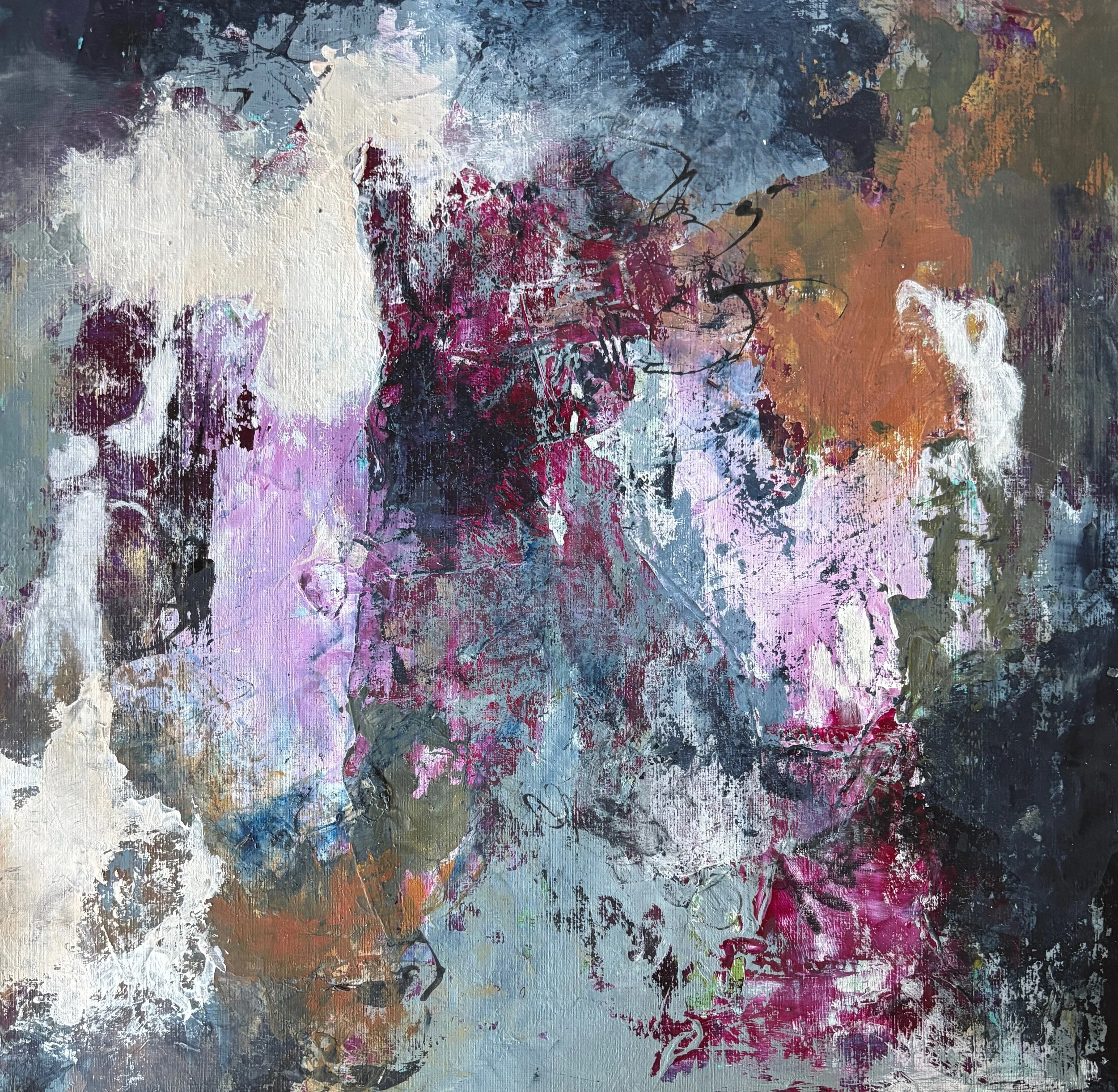 Layers of Resilience #1, 
mixed media on cradled wood panel, 12"x12"