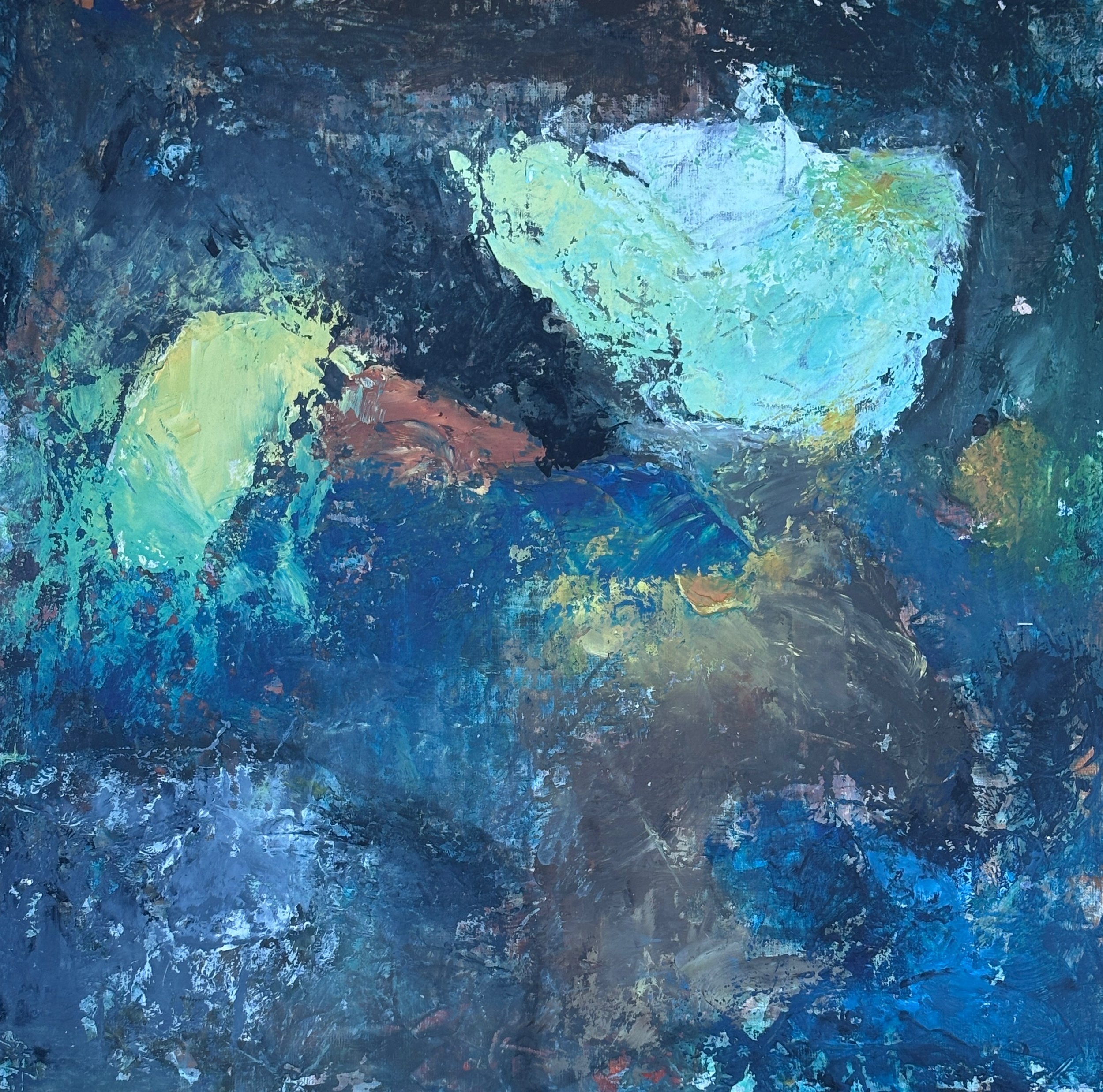 Night Calls, 
mixed media on cradled wood panel, 12"x12"
