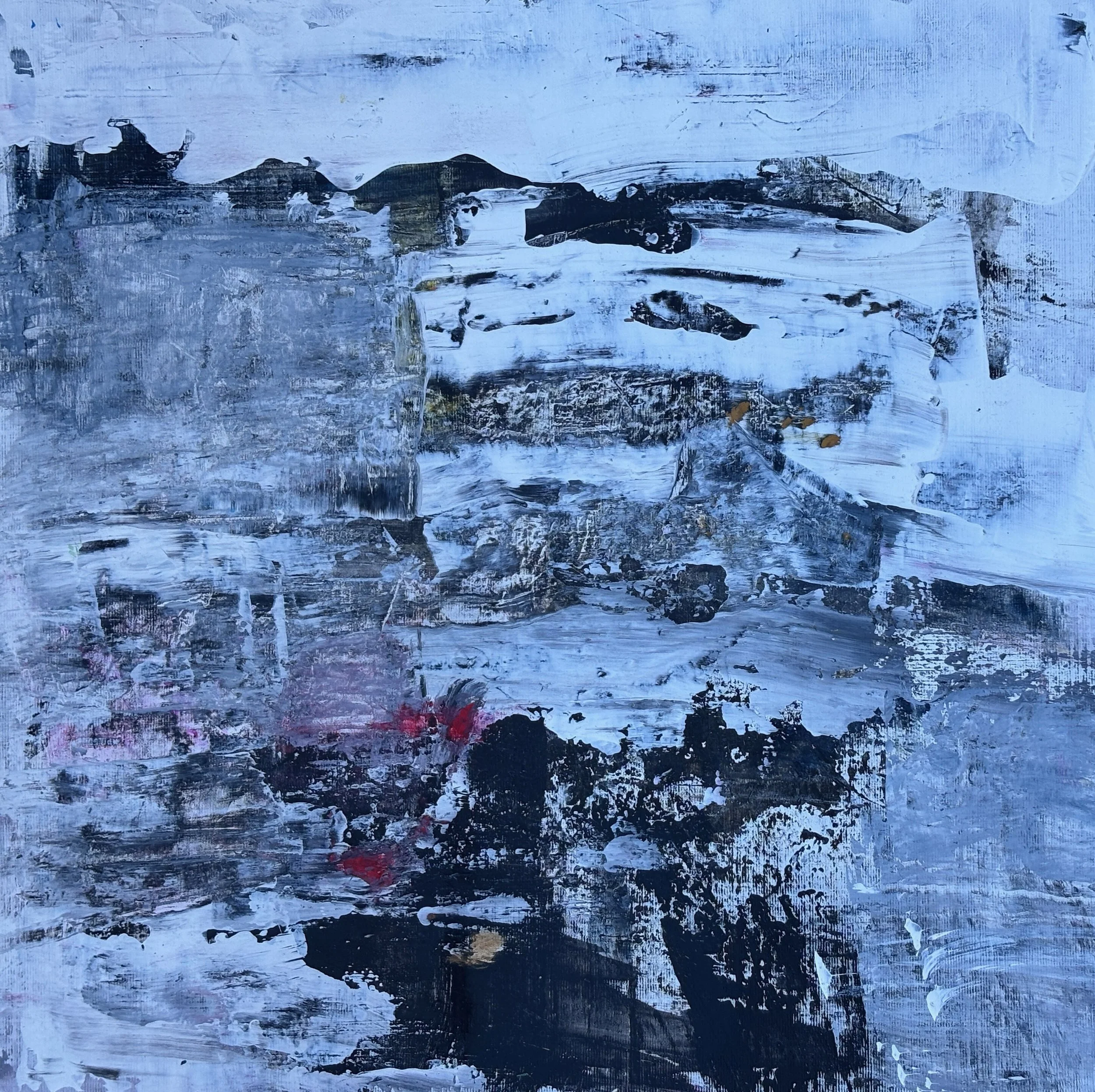 Where Are We?, 
mixed media on cradled wood panel, 12"x12"