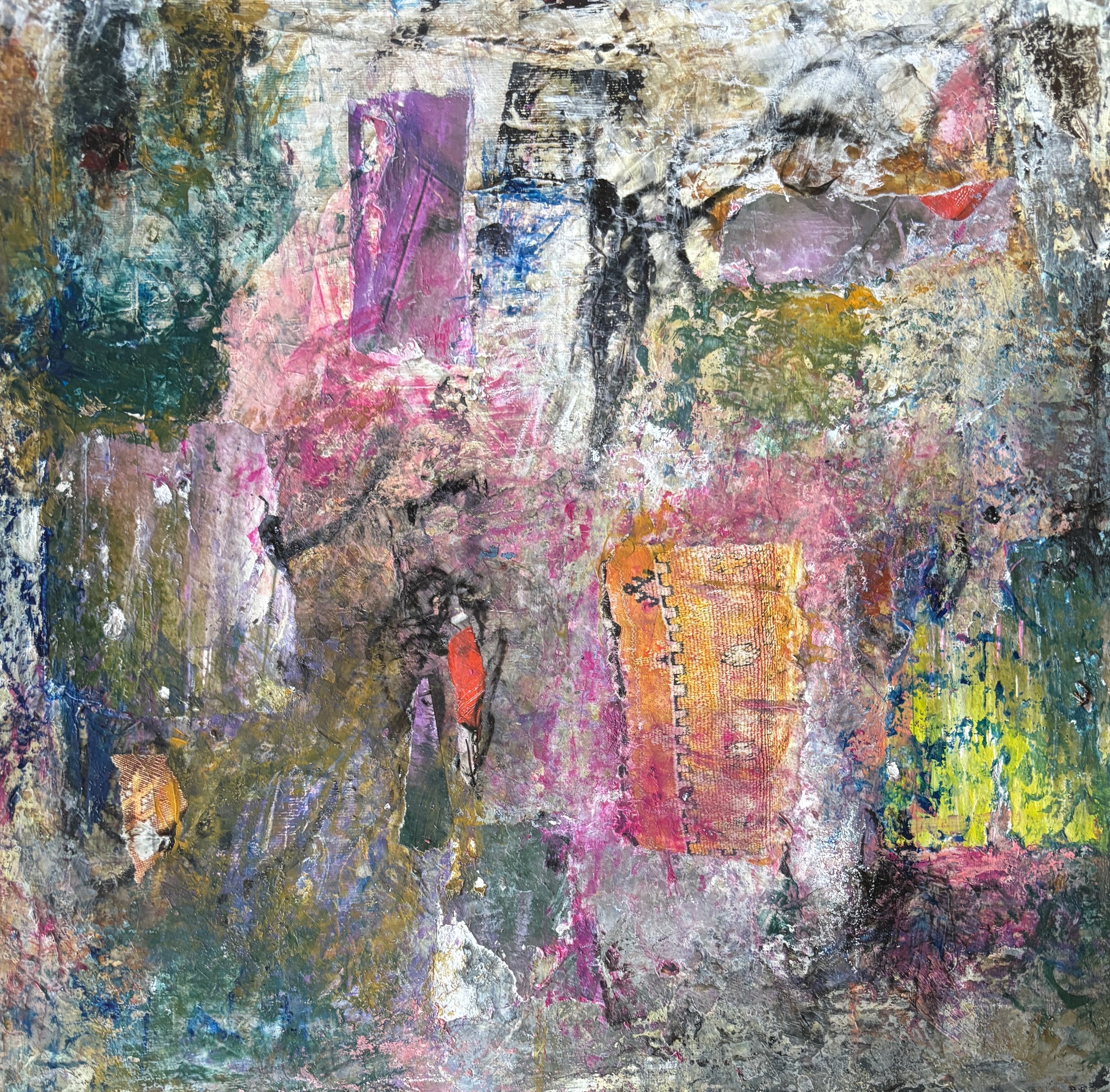 Exotic Remnants, 
mixed media on cradled wood panel, 12"x12"