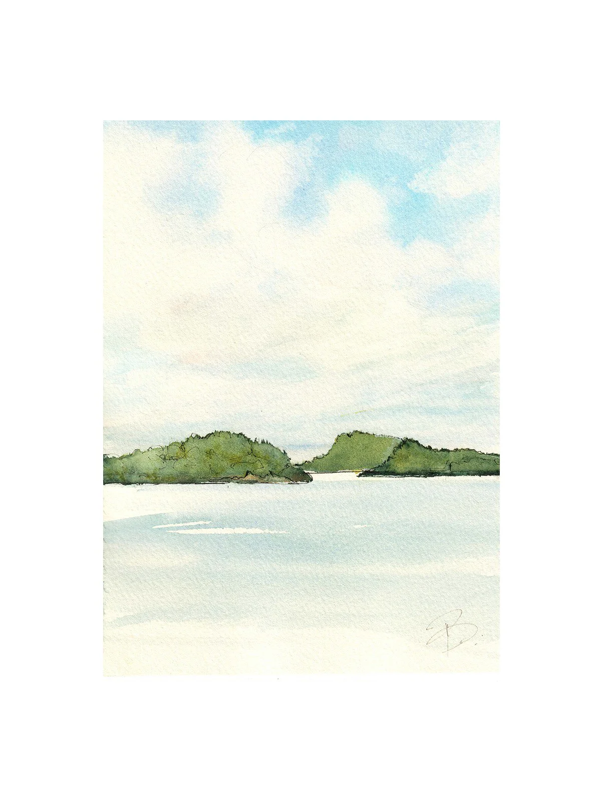 Mayne and Saturna, 2024, Watercolour and ink, 4" X 6", in private collection
