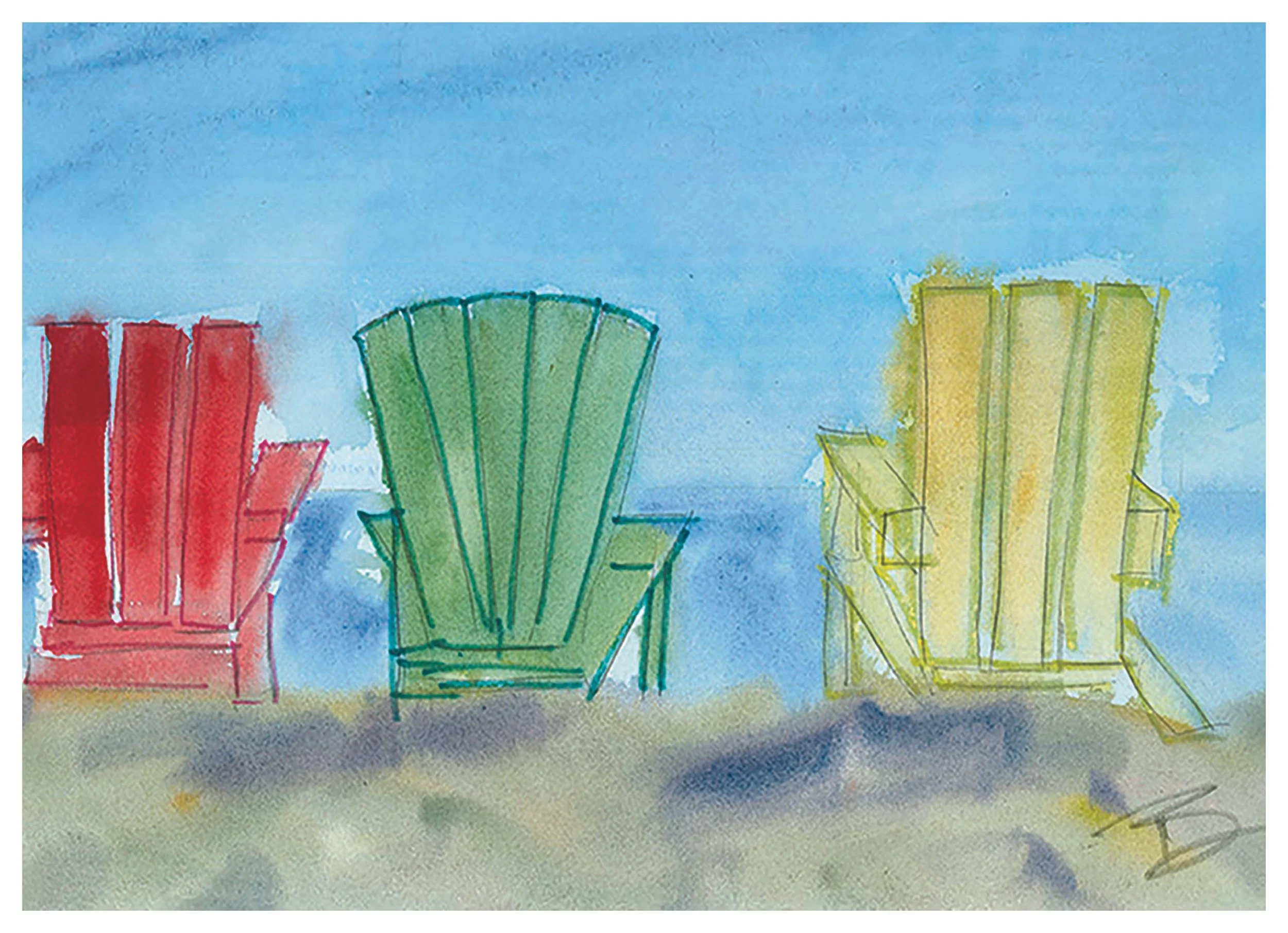 Beach Chairs, Best view in Oak Bay  Victoria, 2024, Watercolour, 9" X 12" on Arches cold press. In private collection.