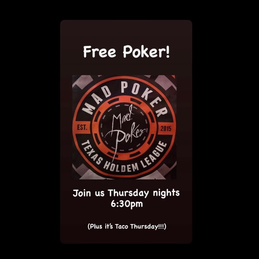 We are honored to house Mad Poker Monday and NOW THURSDAY NIGHTS!!!
❤️ &clubs;️&diams;️&spades;️
Both nights staying at 6:30pm!
(Oh and Thursday nights coincide with our Brightwood Tavern Taco Thursday nights!!) 🌮 
.
.
Come play with us!