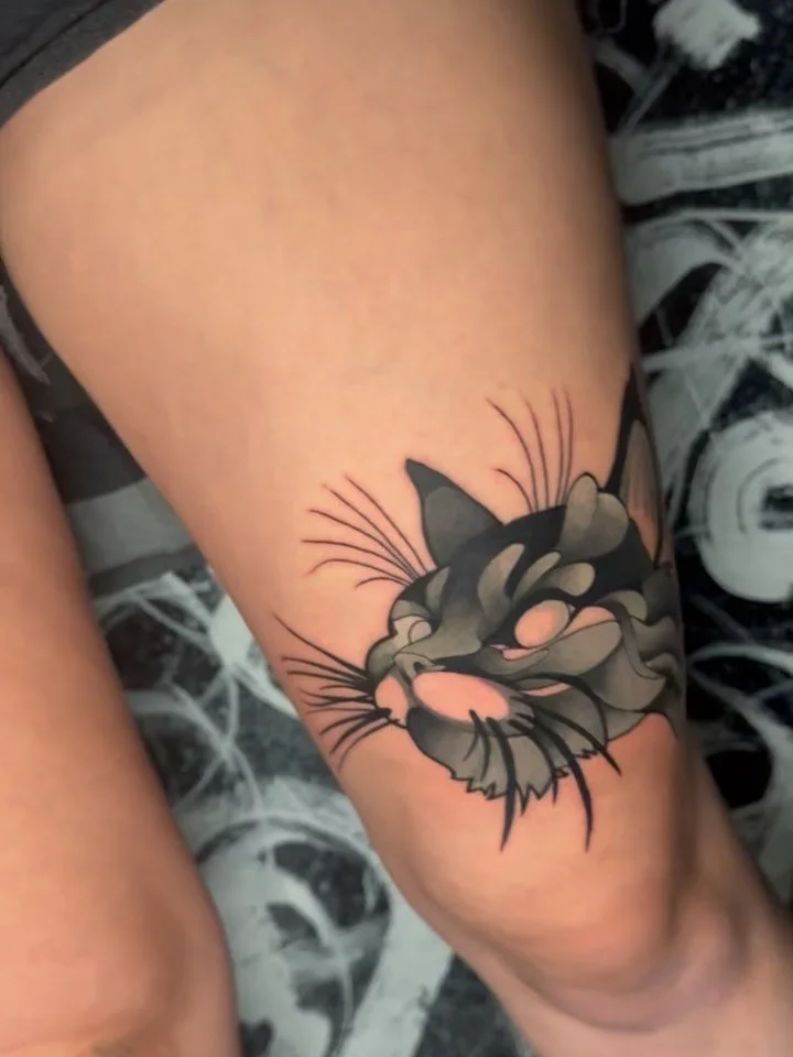 Opaque cat tattoo thank you to my client for picking my flash design had so much fun doing this. I love how it came out. Hope you love it too. #OpaTattoo #SierraVistaTattoos #ColoradoSpringsTattoos.