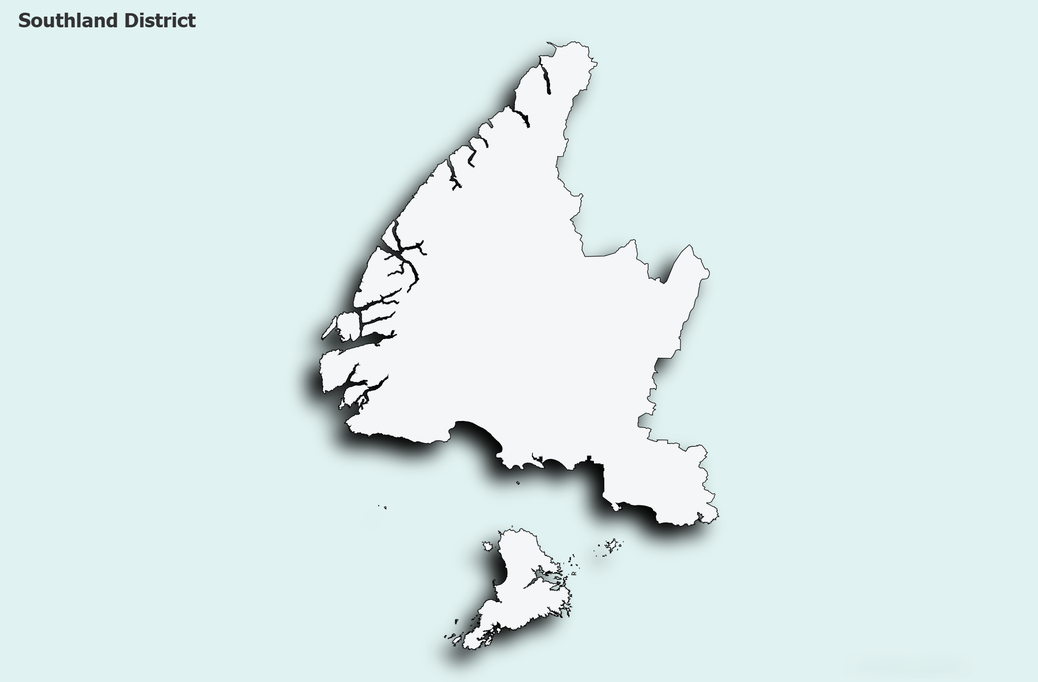 Map of New Zealand highlighting Southland District in the southern part of the South Island.