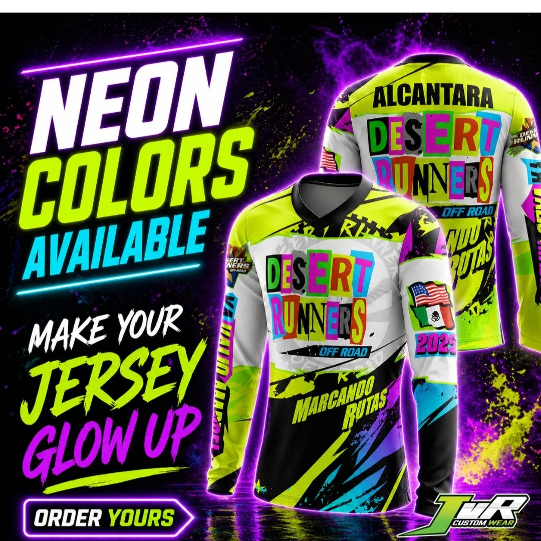 🔥 NEON COLORS AVAILABLE 🔥
Make your jersey GLOW UP ⚡️

Stand out on and off the track with fully customized designs 🎨

💥 High quality
💥 Fully customizable

📲 ORDER YOURS NOW