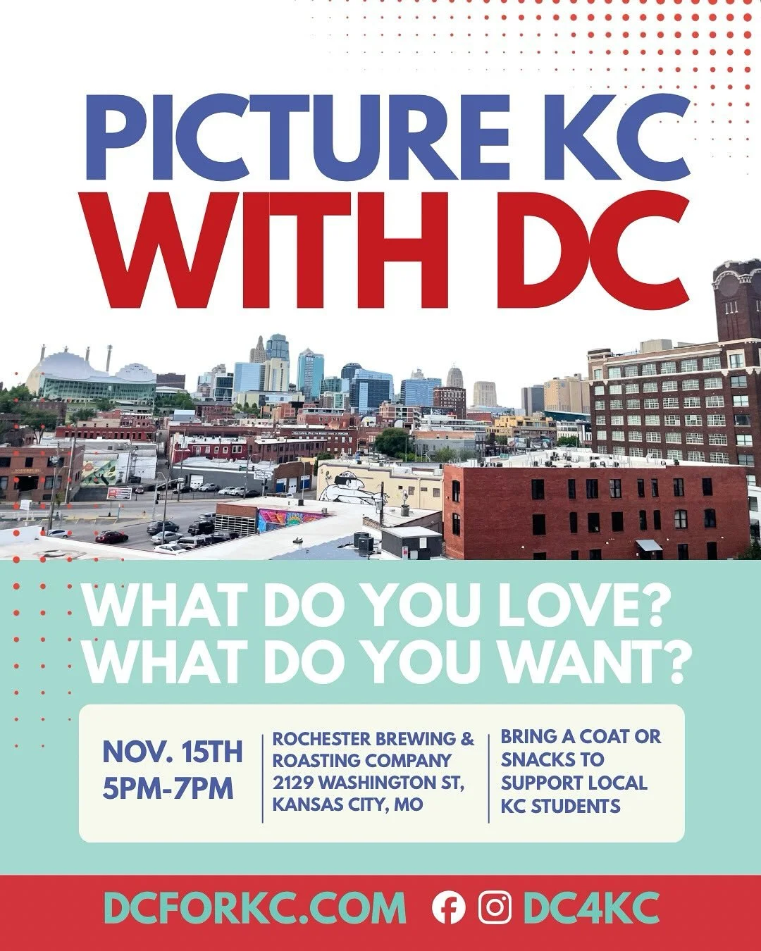 Kansas City, I want to hear from you! Join me tomorrow, Saturday, November 15, from 5&ndash;7 PM at Rochester Brewing for good conversation and community.

Tell me what you love about KC and what you&rsquo;d like to see change. Your voice matters!

W