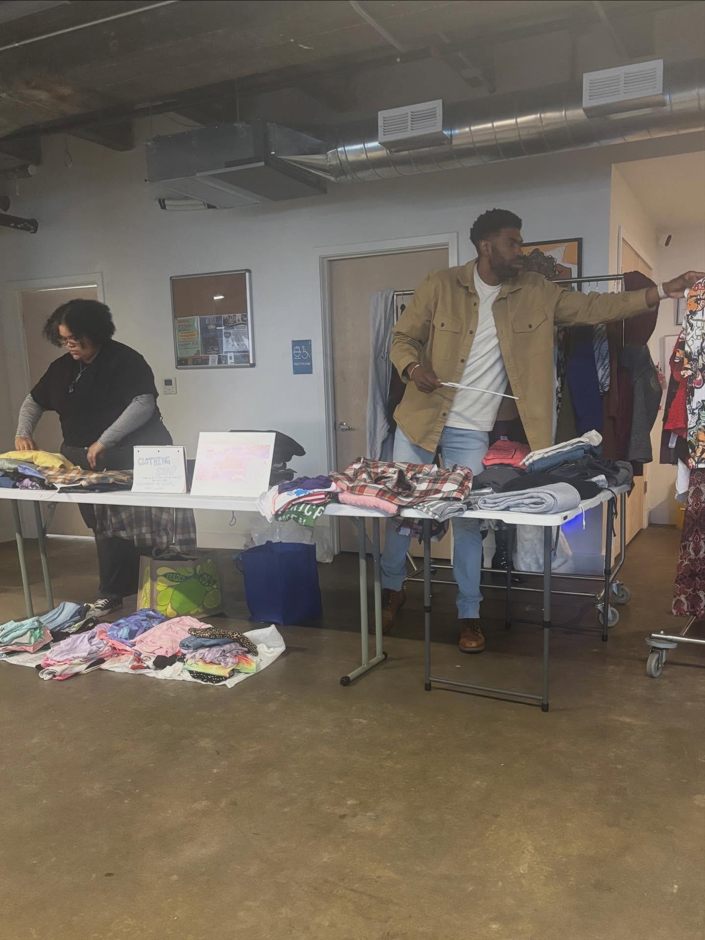 Thank you to everyone who came to @goodkarmacoffee_ for the Clothing Swap on Sunday! With everything from food to housing being costly, a clothing swap is an opportunity to get new to you clothes in a way that&rsquo;s sustainable, affordable, and com