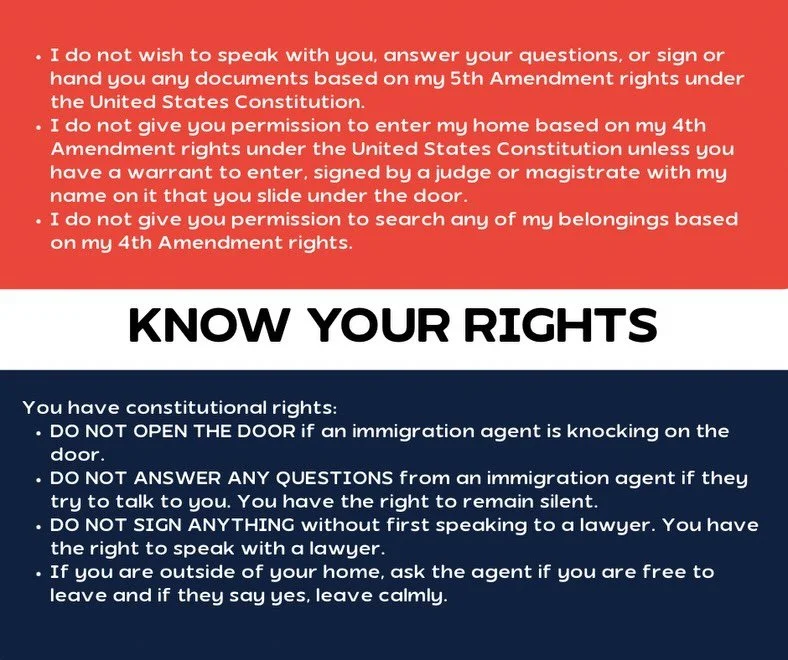 One of the most meaningful strategies for defense against ICE is to KNOW YOUR RIGHTS. All people in the U.S. have rights and protections regardless of immigration status. @airr_kc has a great Know Your Rights training (link in bio).

Also, visit http