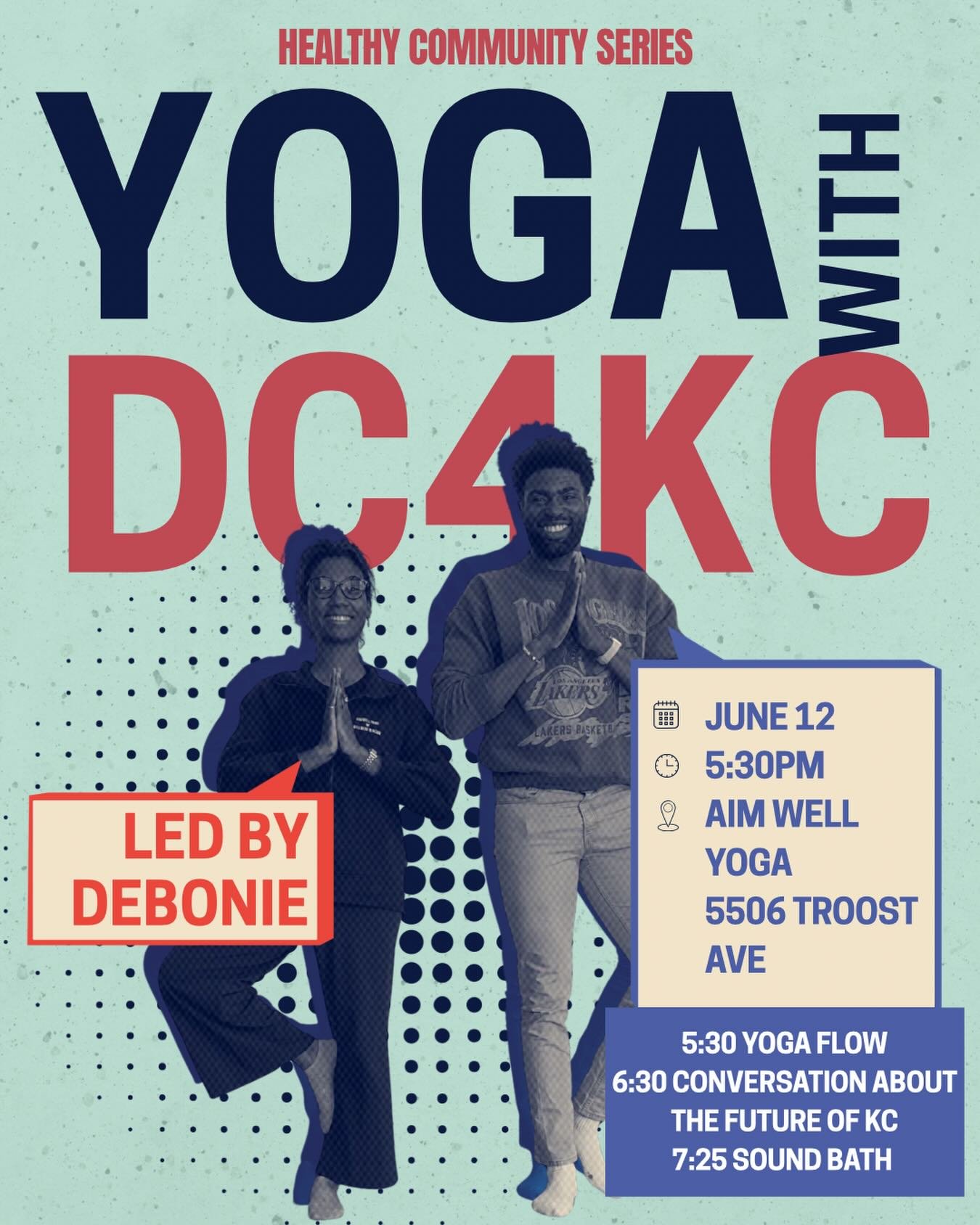 Stretch, breathe, and talk about the future of KC with us!
Join us June 12th at 5:30 pm for our Healthy Community Series featuring yoga, conversation, and a sound bath led by Debonie at Aim Well Yoga.