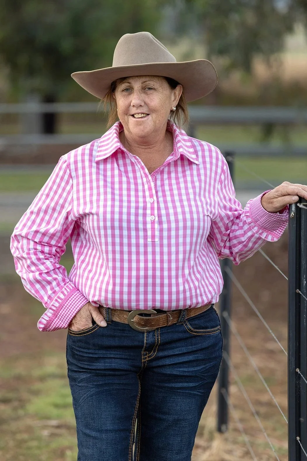 Ladies High Country Half Button Shirt in Pink Gingham