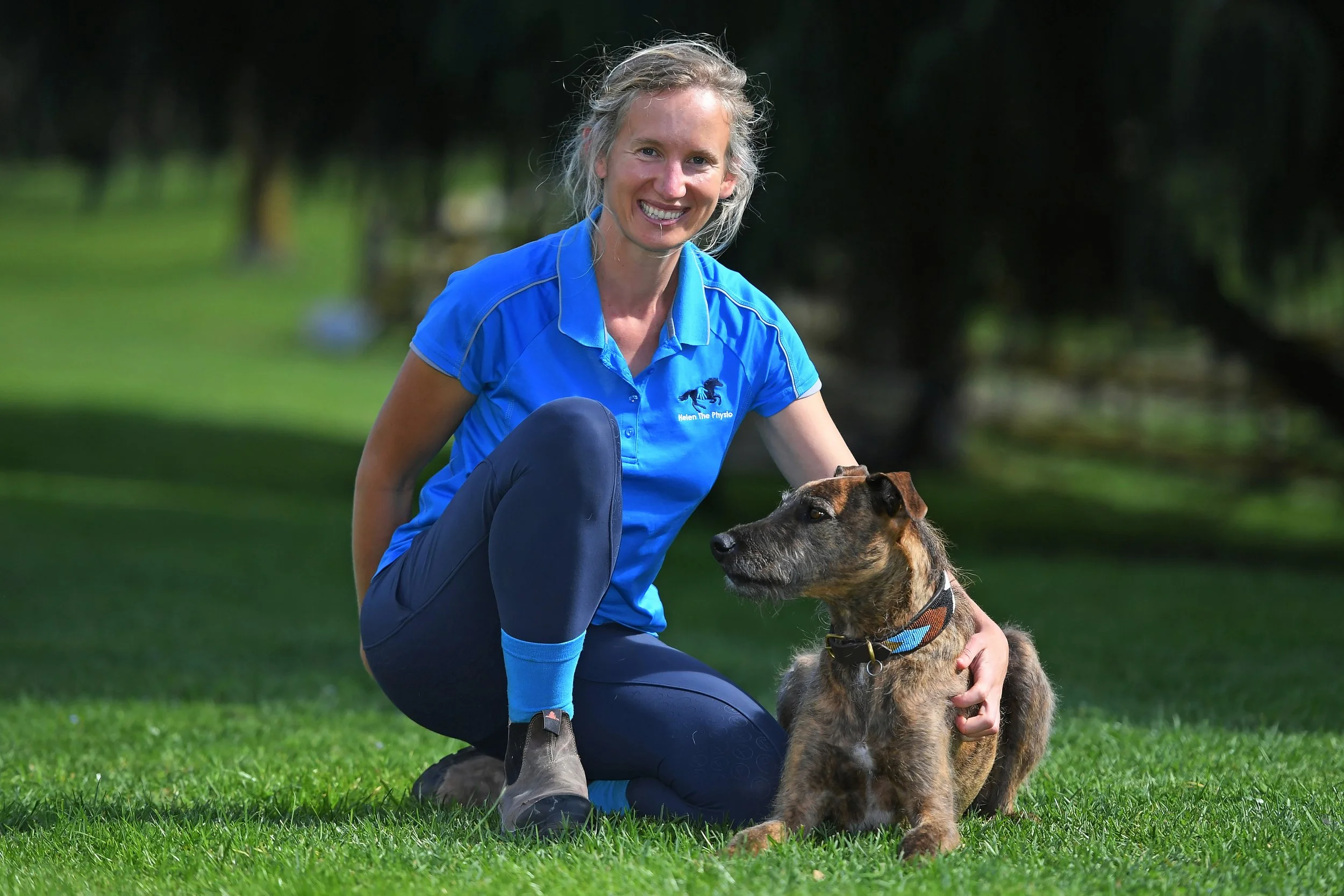 Veterinary Physiotherapist Helen Robartes with Rhubarb the dog