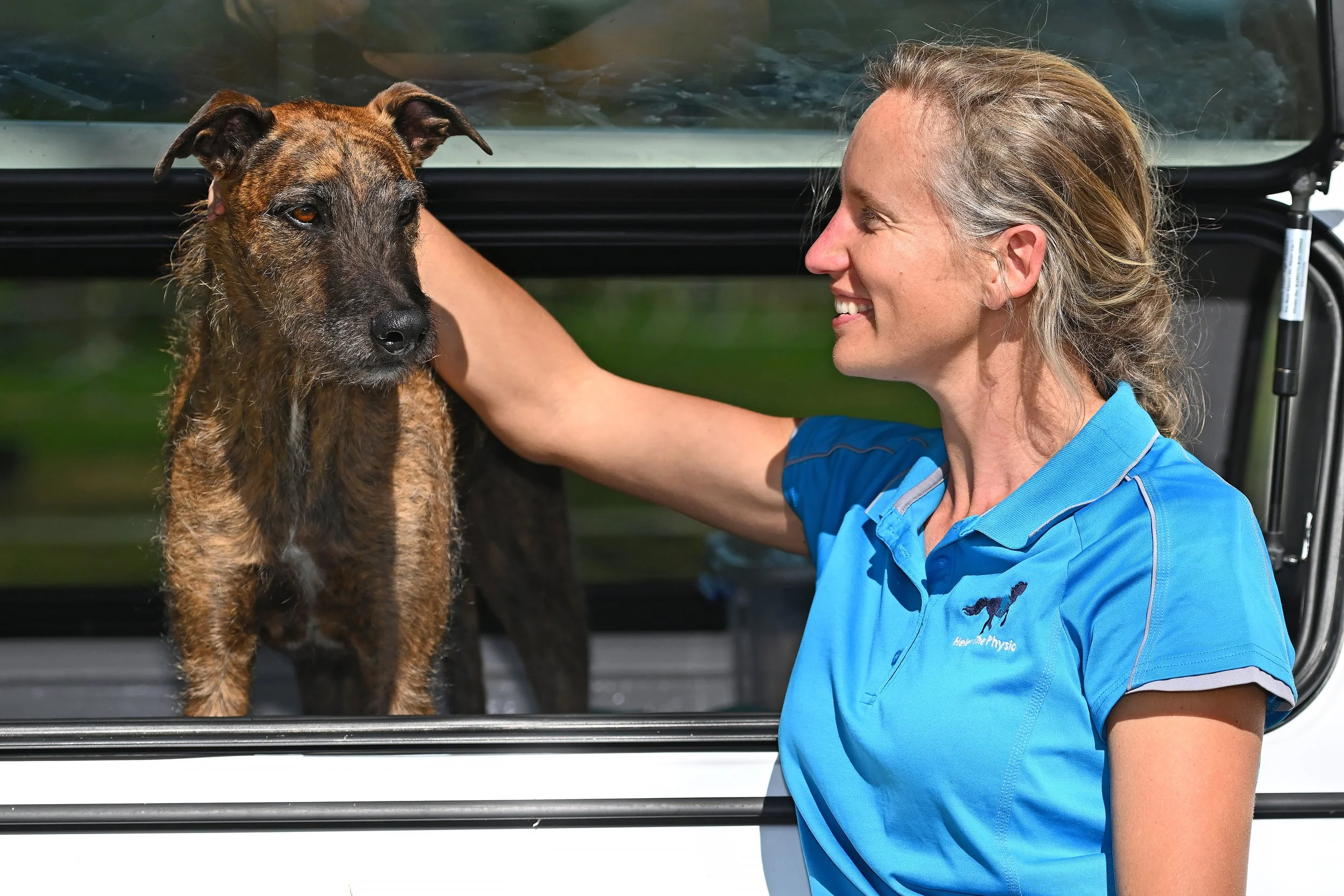 Helen the Physio with Rhubarb the Dog
