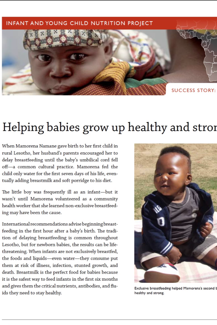 An image of a success story document: Helping babies grow up health and strong.