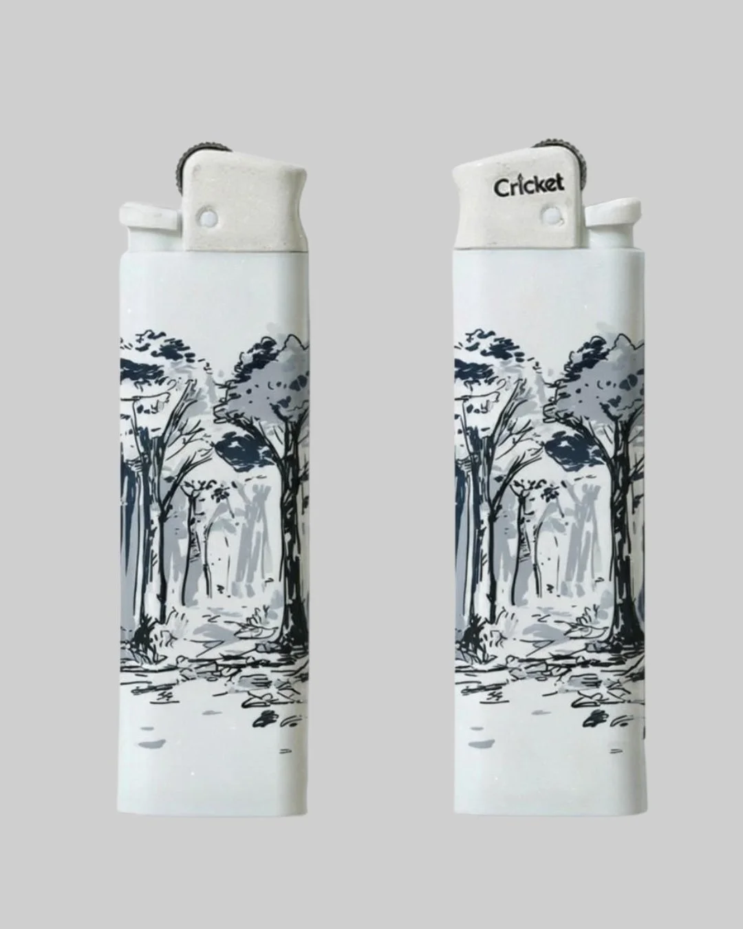 Custom white lighter with artistic illustration design, UV printed promotional lighter by Bali Stars Printing