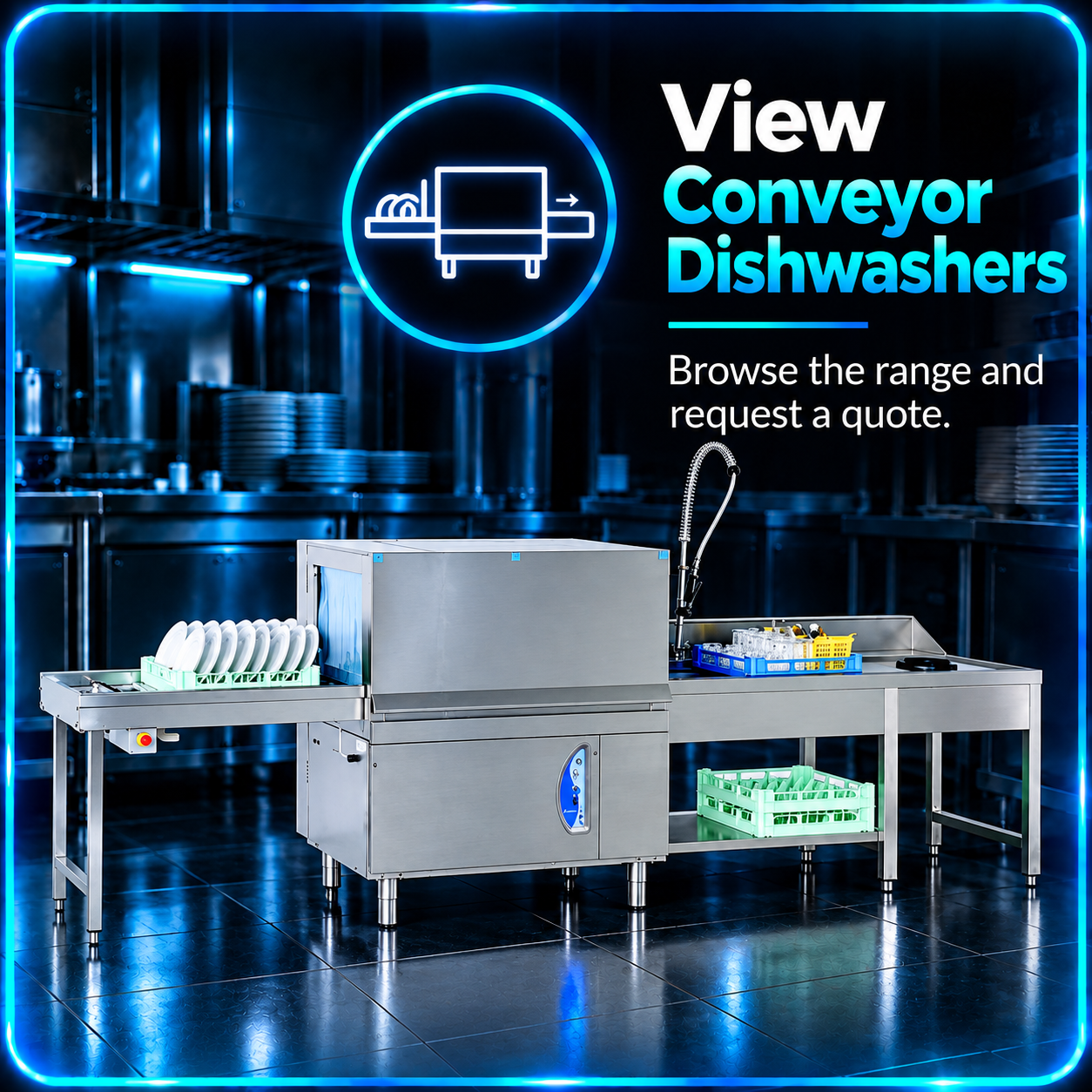 View Lamber conveyor dishwashers and request a quote from Worldwide CDM.