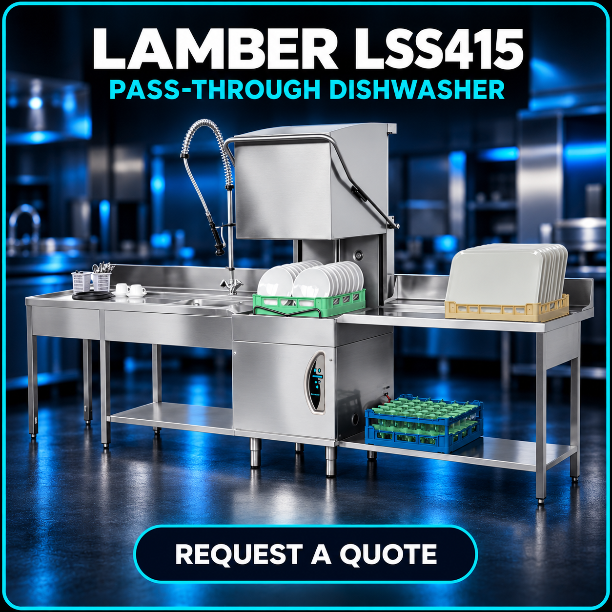 Lamber LSS415 commercial pass-through dishwasher – request a quote from Worldwide CDM