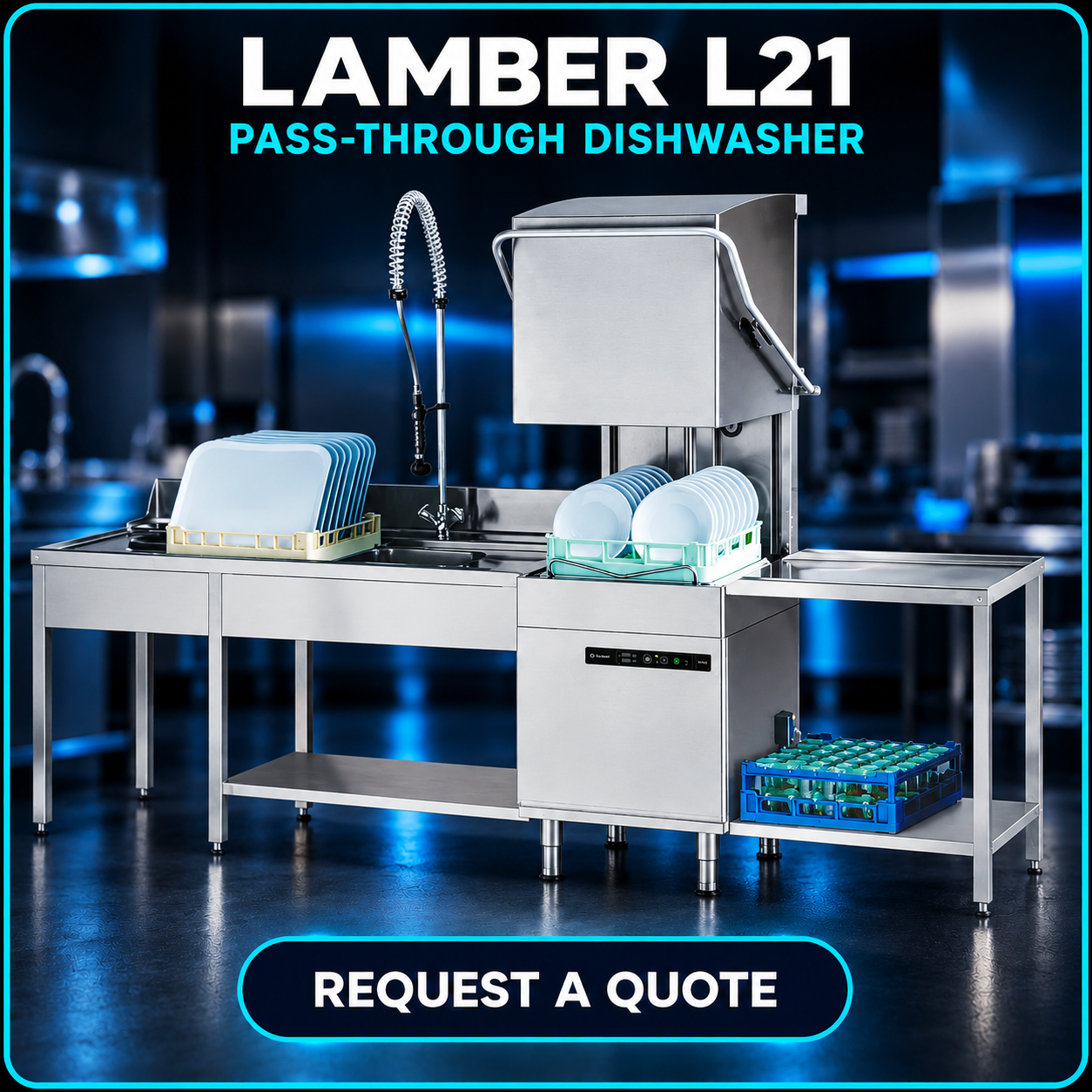 Lamber L21 commercial pass-through dishwasher – request a quote from Worldwide CDM