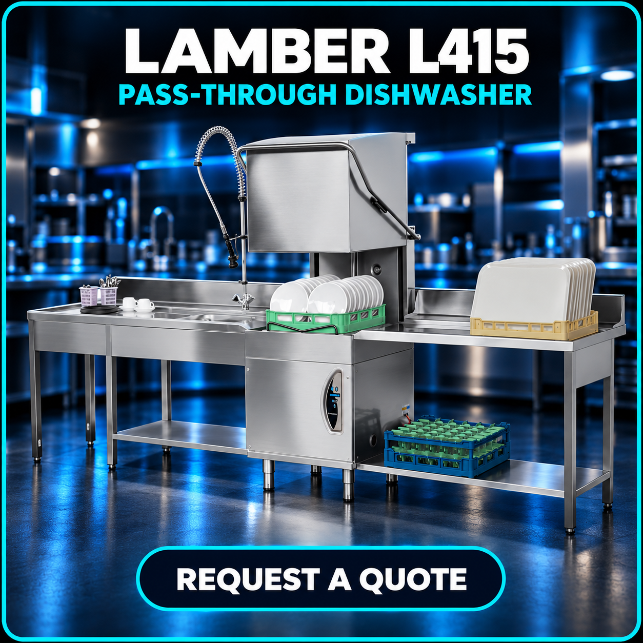 Lamber L415 commercial pass-through dishwasher – request a quote from Worldwide CDM