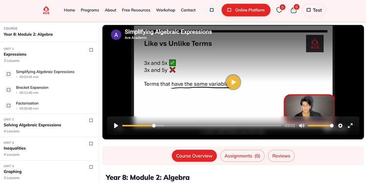 ACE online learning platform